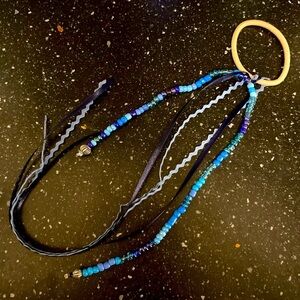 NEW! Handmade Embellished Hair Elastic w Ribbons & Beaded Strands in Blue